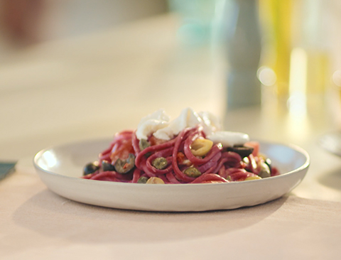 R&oslash;dbede-fettuccine